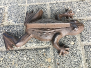 Shoe sole brush-scraper, cast iron frog